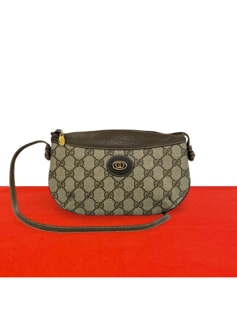 Gucci Vintage GG Logo Leather Mini Shoulder Bag Pochette Crossbody Brown
